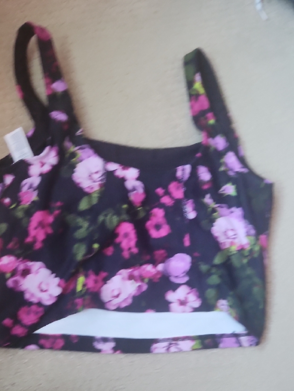 Old Navy Black Floral Crop Top - Pink & Lime Accents - Picture 5 of 11